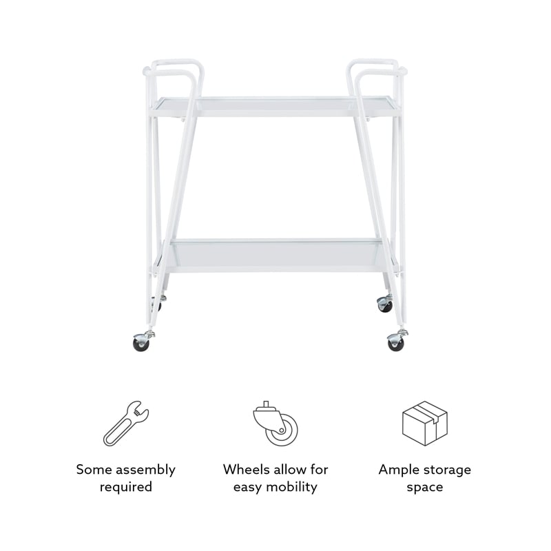 Bowery Hill Metal and Mirorred Mid Century Bar Cart in White