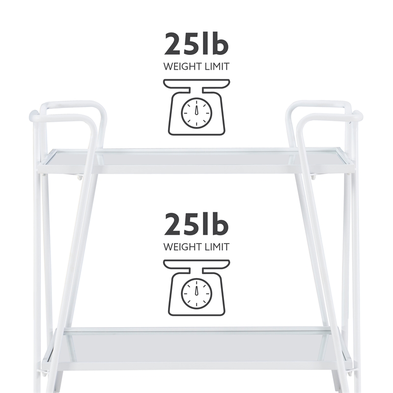 Bowery Hill Metal and Mirorred Mid Century Bar Cart in White
