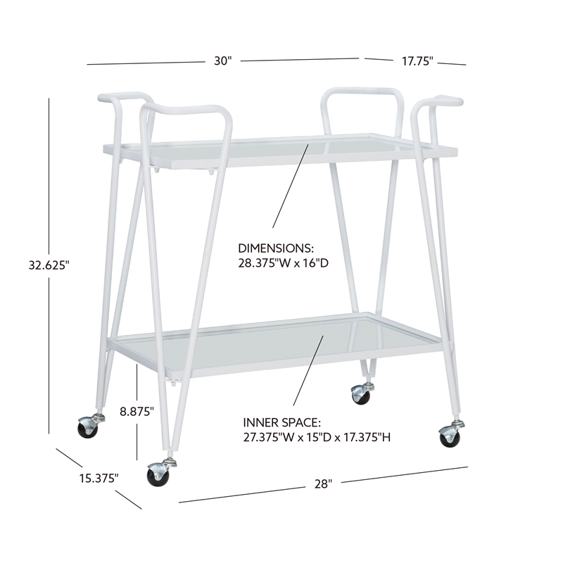 Bowery Hill Metal and Mirorred Mid Century Bar Cart in White