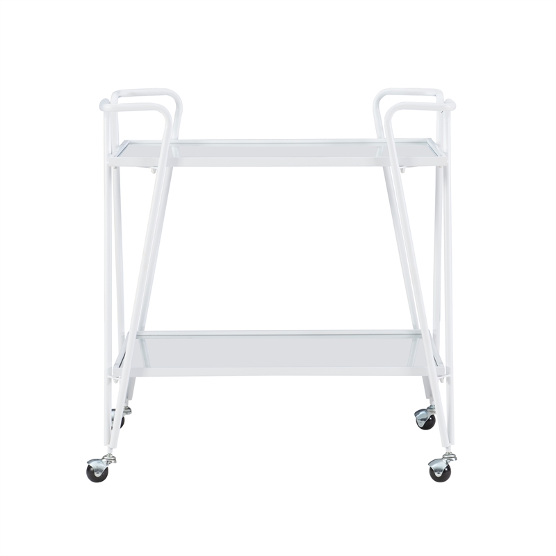 Bowery Hill Metal and Mirorred Mid Century Bar Cart in White