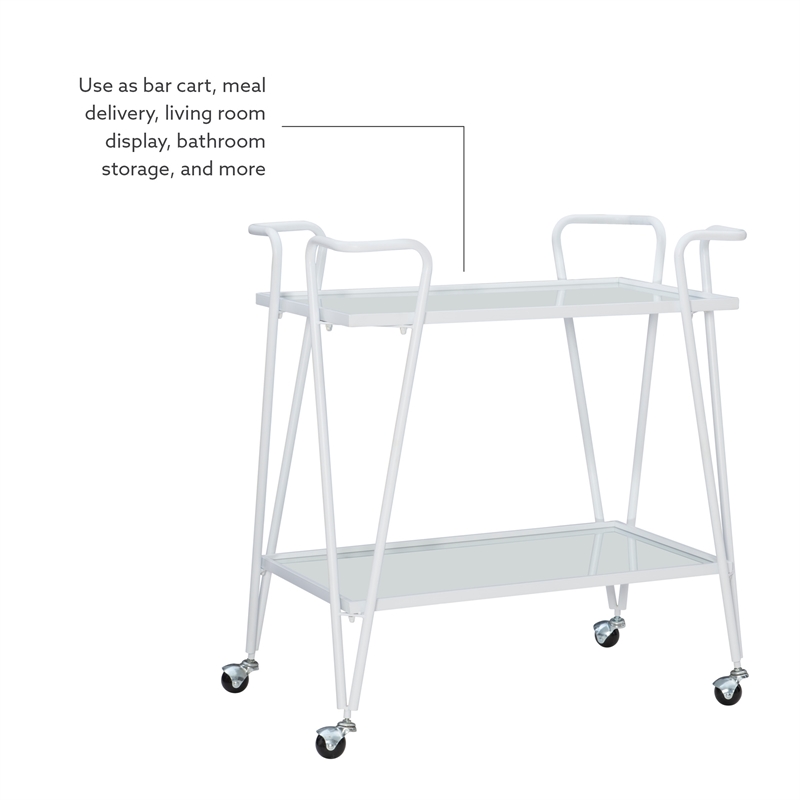 Bowery Hill Metal and Mirorred Mid Century Bar Cart in White