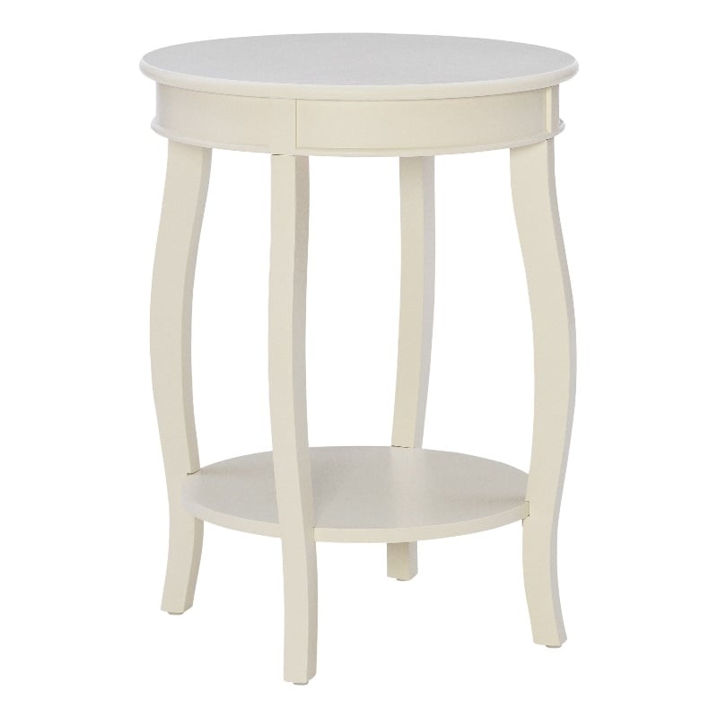Bowery Hill Wood Off White Accent End Table Round Storage 18.5
