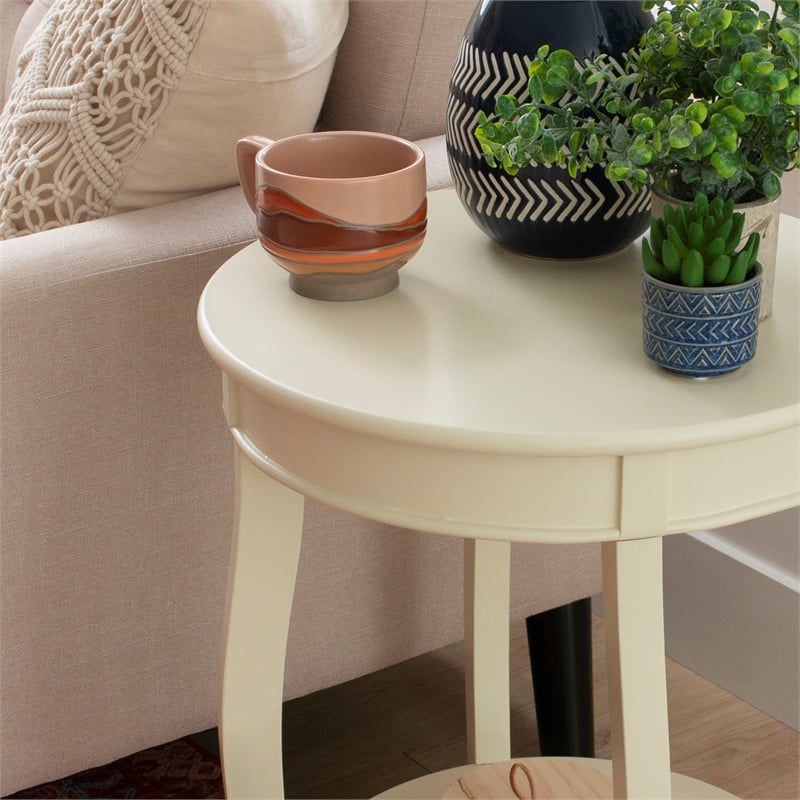 Bowery Hill Wood Off White Accent End Table Round Storage 18.5