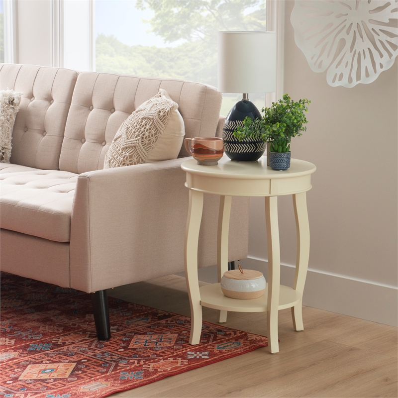 Bowery Hill Wood Off White Accent End Table Round Storage 18.5