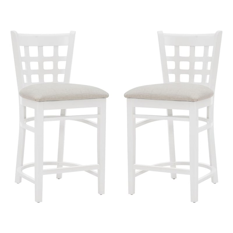 Bowery Hill Wood Commercial Grade Upholstered Seat Counter Stool in White