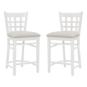 Bowery Hill Wood Commercial Grade Upholstered Seat Counter Stool in White
