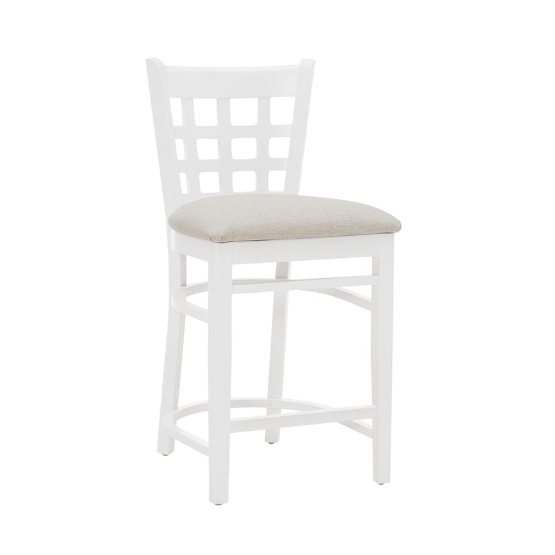 Bowery Hill Wood Commercial Grade Upholstered Seat Counter Stool in White