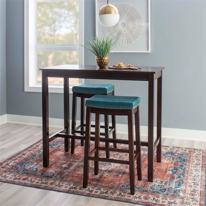 Bowery Hill Modern / Contemporary Wood Three Piece Bar Dining Set in Blue