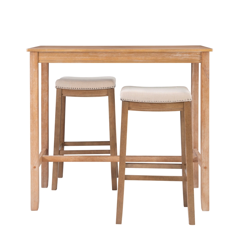 Bowery Hill 3-PieceTransitional Wood & Fabric Bar Dining Set in Natural Brown