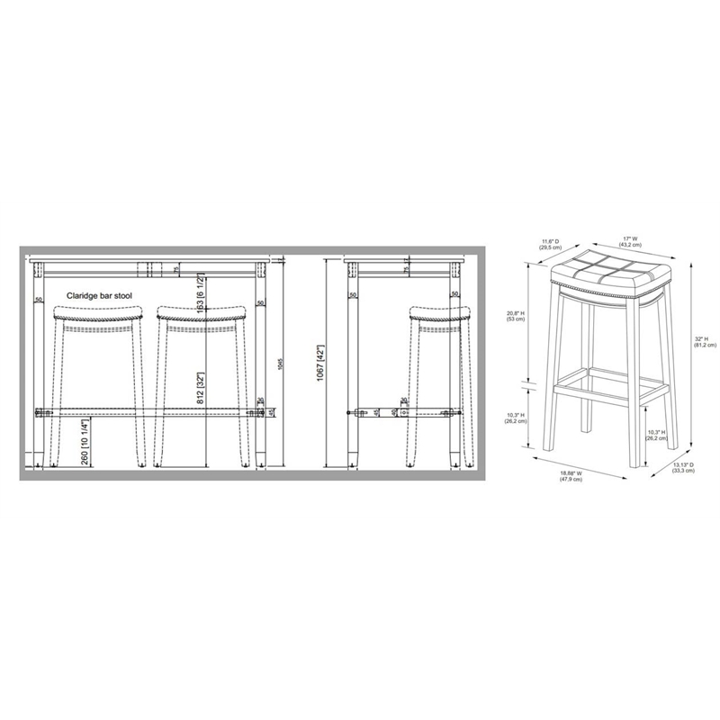 Bowery Hill 3-PieceTransitional Wood & Fabric Bar Dining Set in Natural Brown