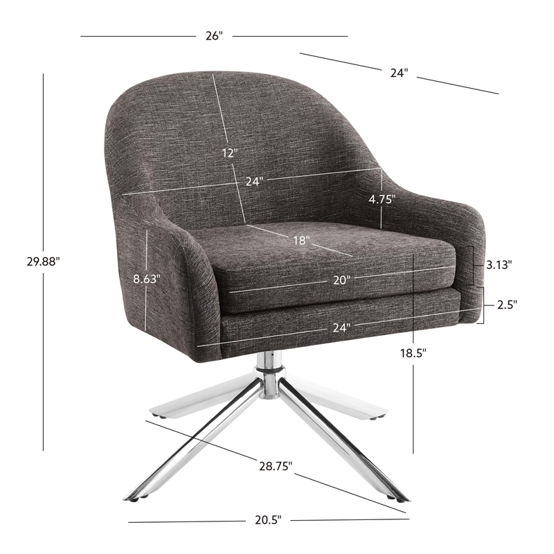 Bowery Hill Modern Metal Granite Swivel Accent Chair in Gray