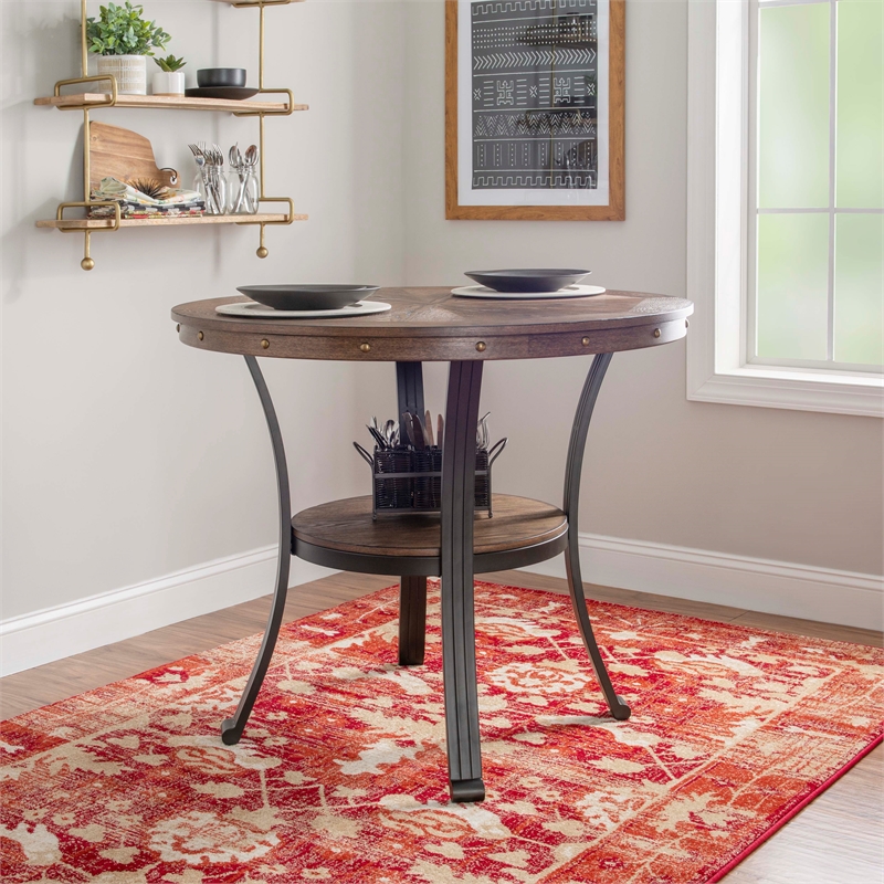 Bowery Hill MDF and Metal Brown Counter Height Table Round 42