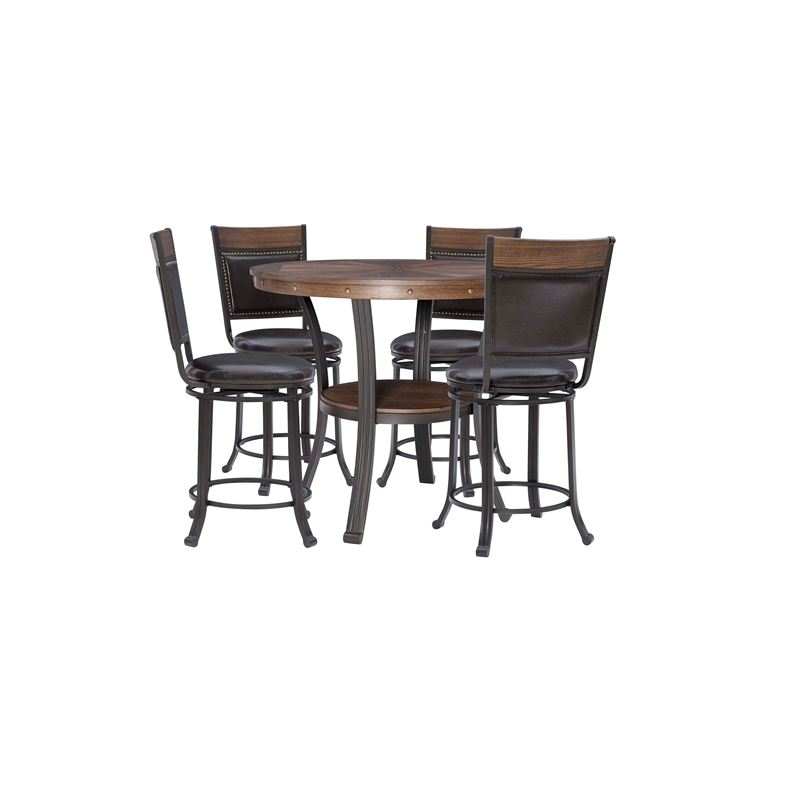 Bowery Hill MDF and Metal Brown Counter Height Table Round 42