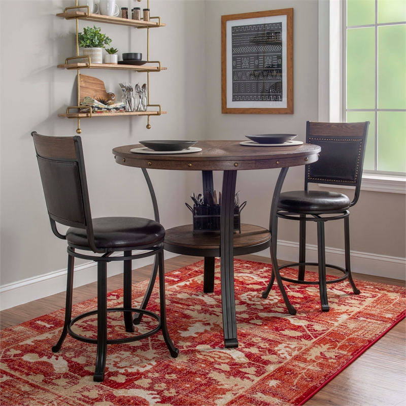 Bowery Hill MDF and Metal Brown Counter Height Table Round 42