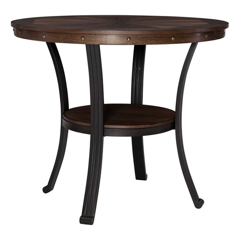 Bowery Hill MDF and Metal Brown Counter Height Table Round 42