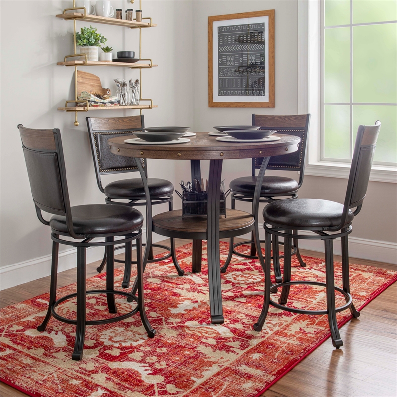 Bowery Hill Wood and Metal Five Piece Counter Height Dining Group in Brown