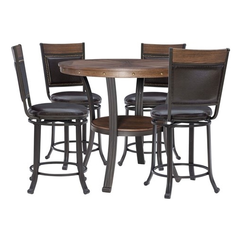 Bowery Hill Wood and Metal Five Piece Counter Height Dining Group in Brown