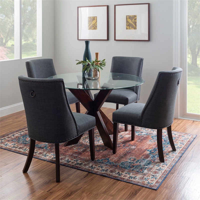 Bowery Hill Glass Gray Dining Set Round Industrial 48