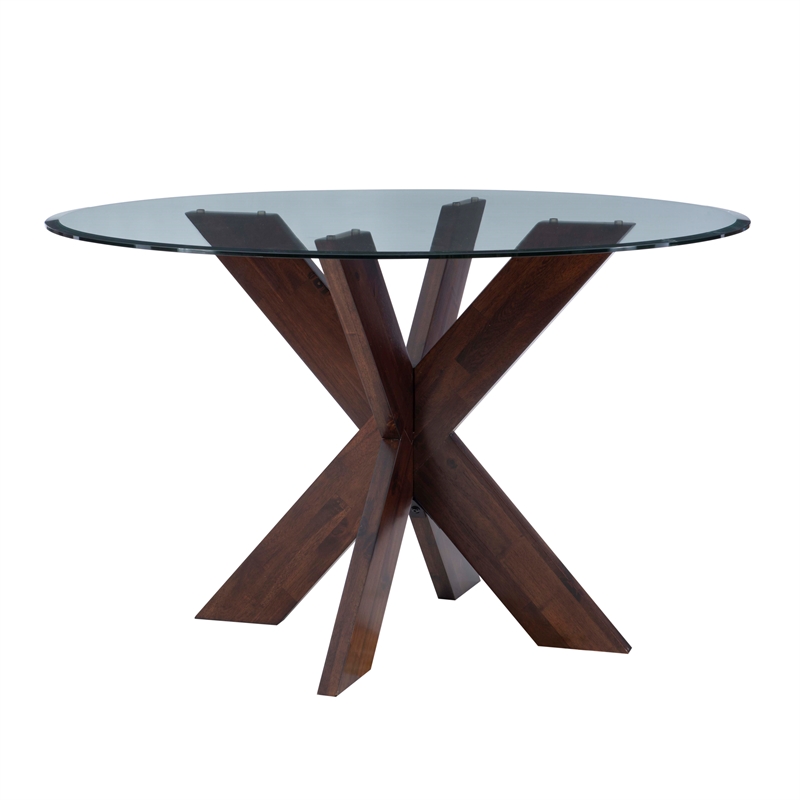 Bowery Hill Glass Gray Dining Set Round Industrial 48