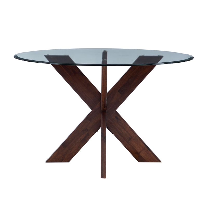 Bowery Hill Glass Gray Dining Set Round Industrial 48