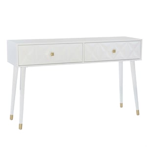 Bowery Hill Modern / Contemporary Geo Pine Wood Console Table in White