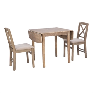 Bowery Hill Modern Wood Three Piece Drop Leaf Dining Set in Gray