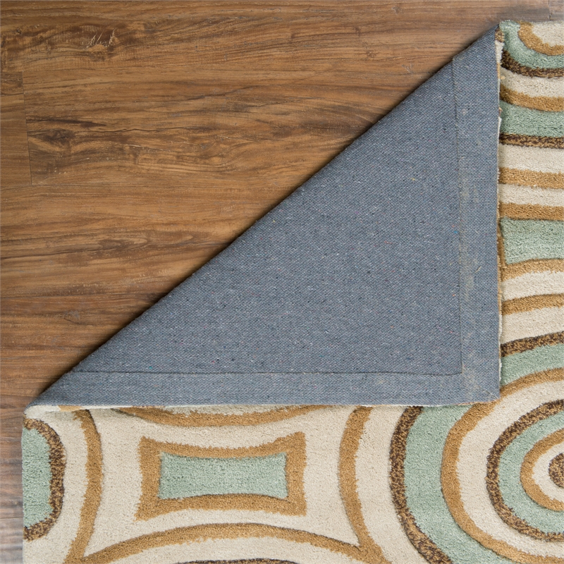 Bowery Hill Modern Combs Polyester 5'x7' Area Rug in Cream & Aqua