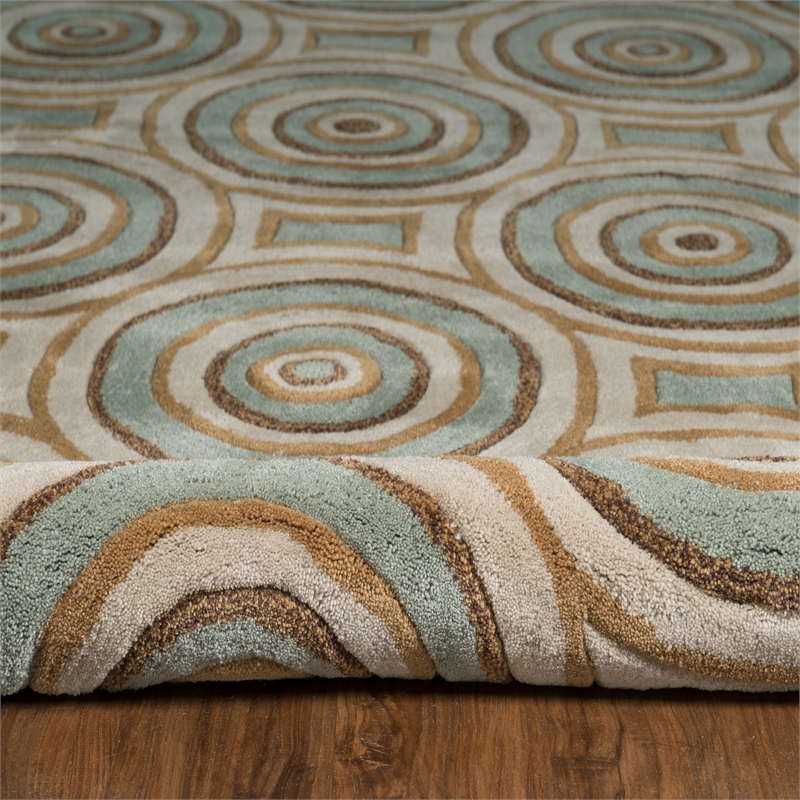 Bowery Hill Modern Combs Polyester 5'x7' Area Rug in Cream & Aqua