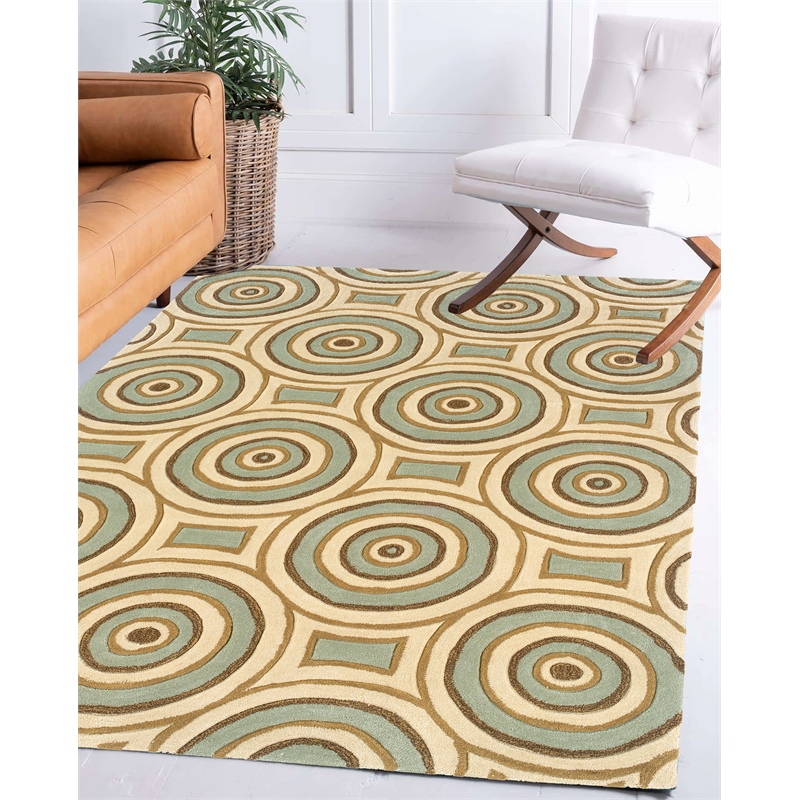 Bowery Hill Modern Combs Polyester 5'x7' Area Rug in Cream & Aqua