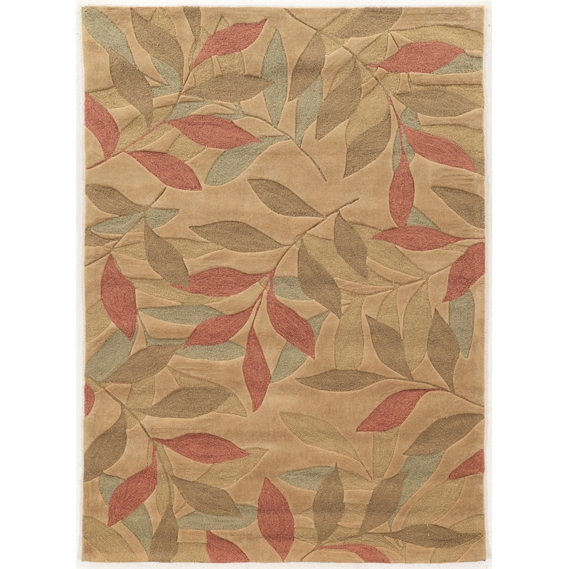 Bowery Hill Leaves Polyester 8'x10' Area Rug in Beige & Multi