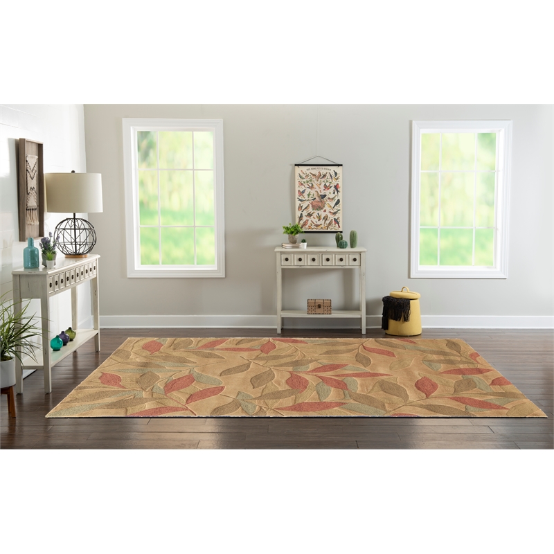 Bowery Hill Leaves Polyester 8'x10' Area Rug in Beige & Multi