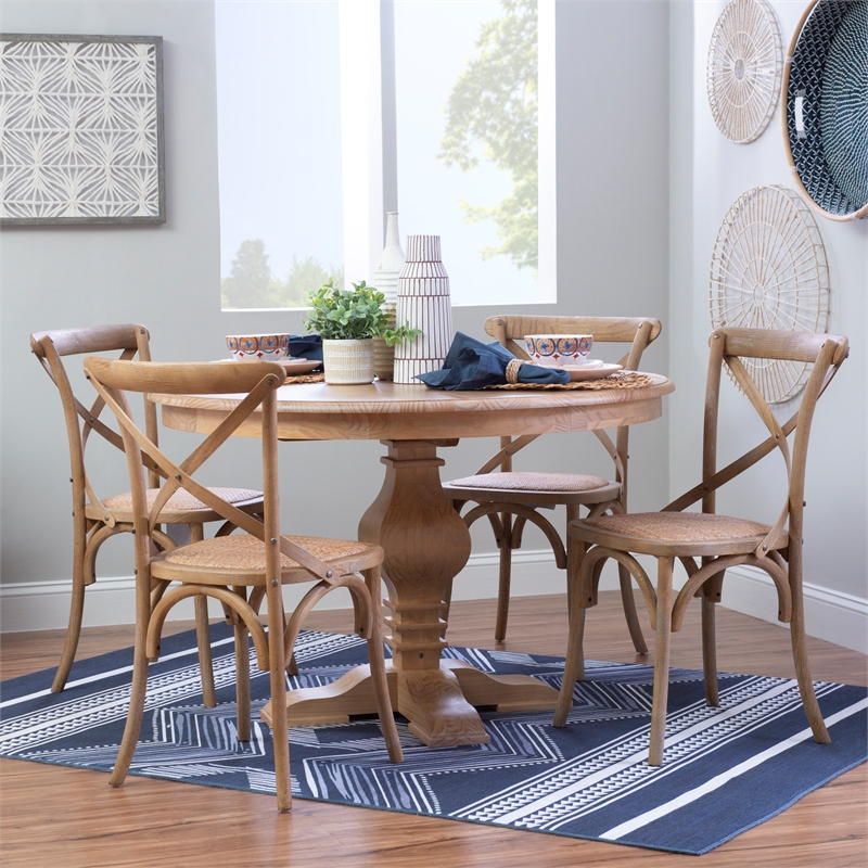 Bowery Hill Modern Pine Wood Round Dining Table in Rustic Honey