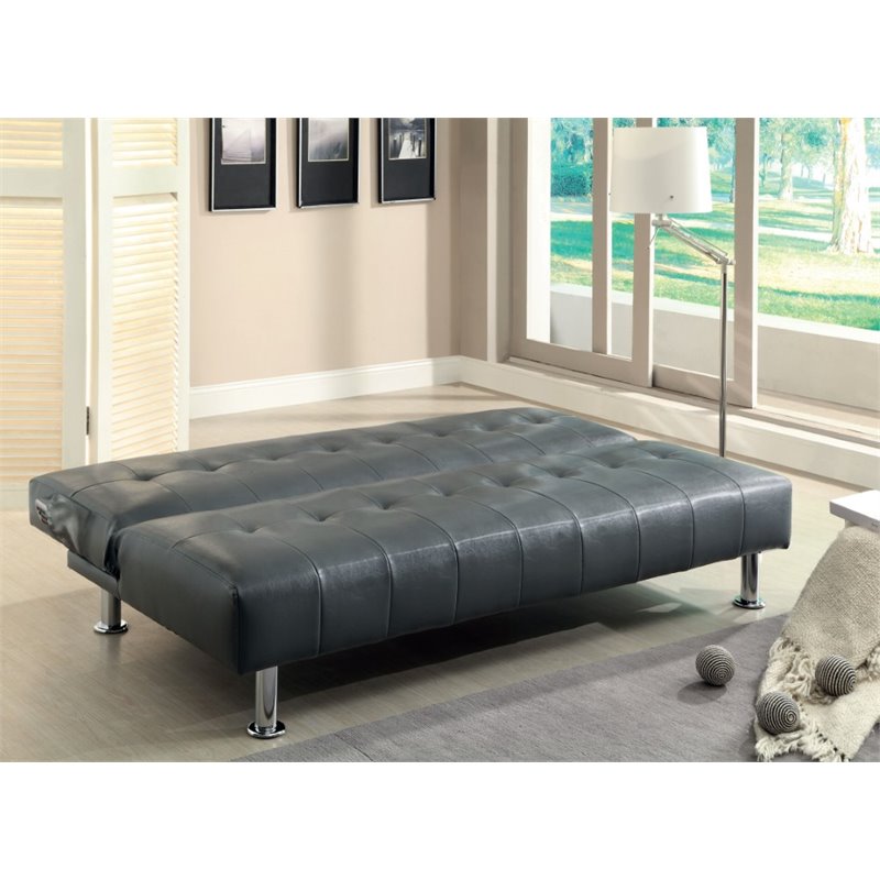 Bowery Hill Modern Faux Leather Sleeper Sofa Bed in Gray/Chrome