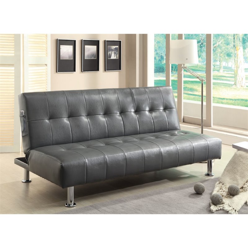 Bowery Hill Modern Faux Leather Sleeper Sofa Bed in Gray/Chrome