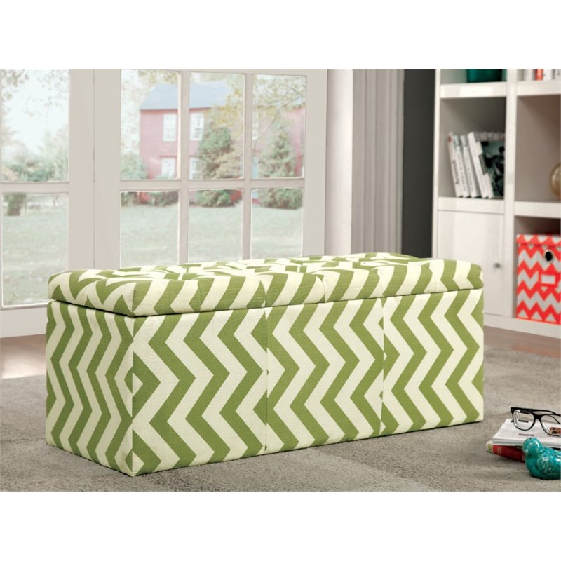 Bowery Hill Contemporary Fabric Storage Bench in Green