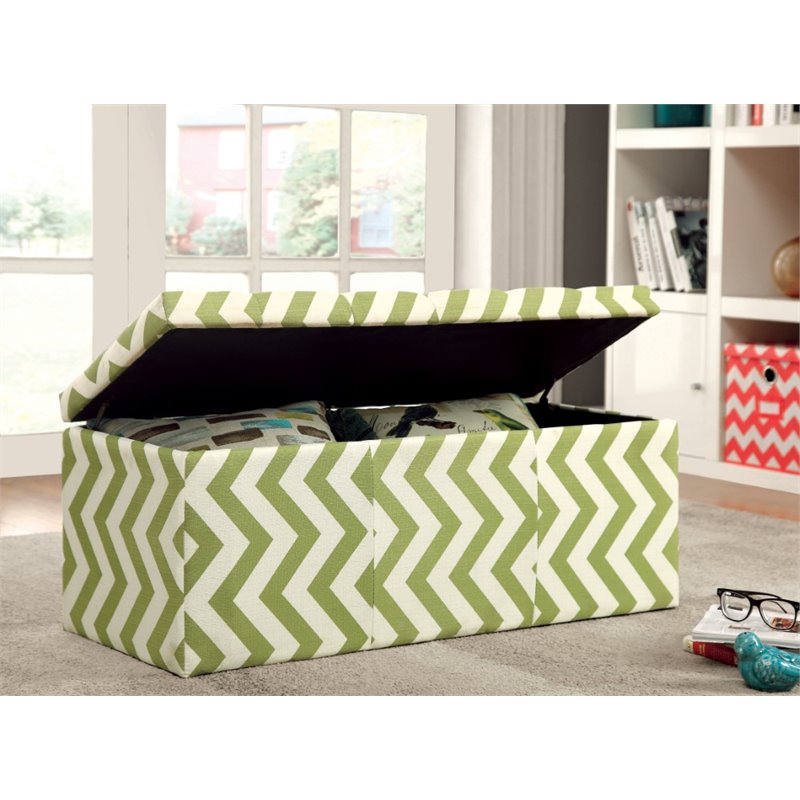 Bowery Hill Contemporary Fabric Storage Bench in Green