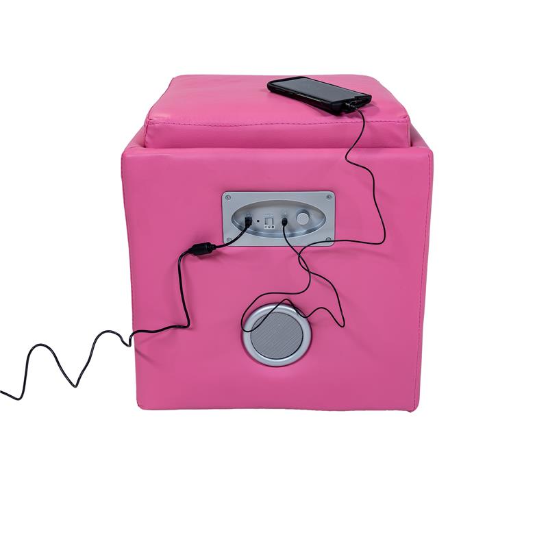 Bowery Hill Faux Leather Square Speaker Ottoman in Pink Finish