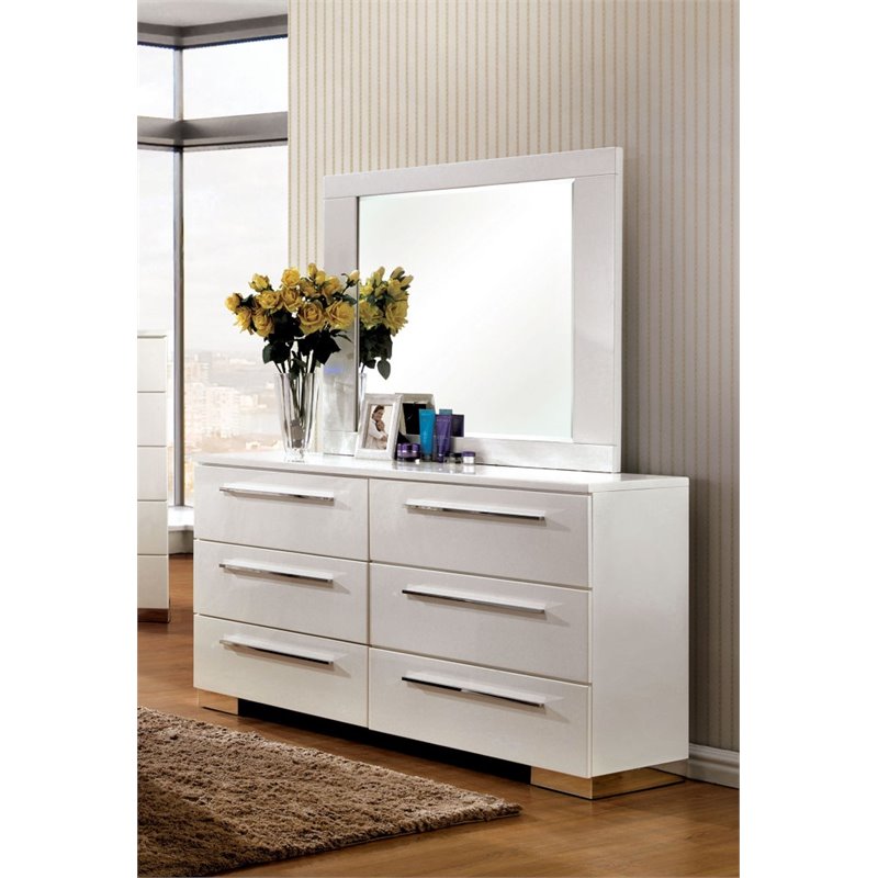 Bowery Hill 4pc Wood Bedroom Set - Queen+Nightstand+Dresser+Mirror in White