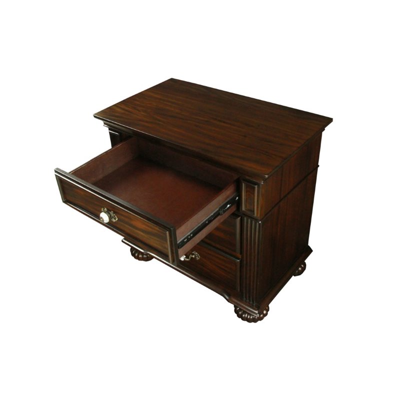Bowery Hill 4pc Wood Bedroom Set - King+Nightstand+Dresser+Mirror in Walnut