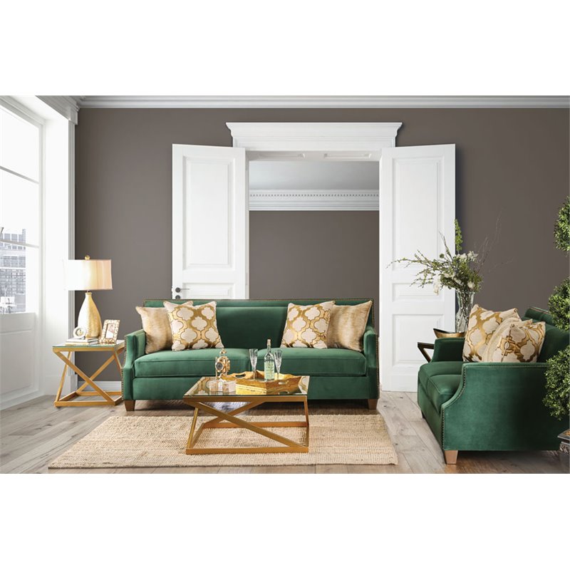 Bowery Hill Transitional Microfiber Loveseat in Emerald Green