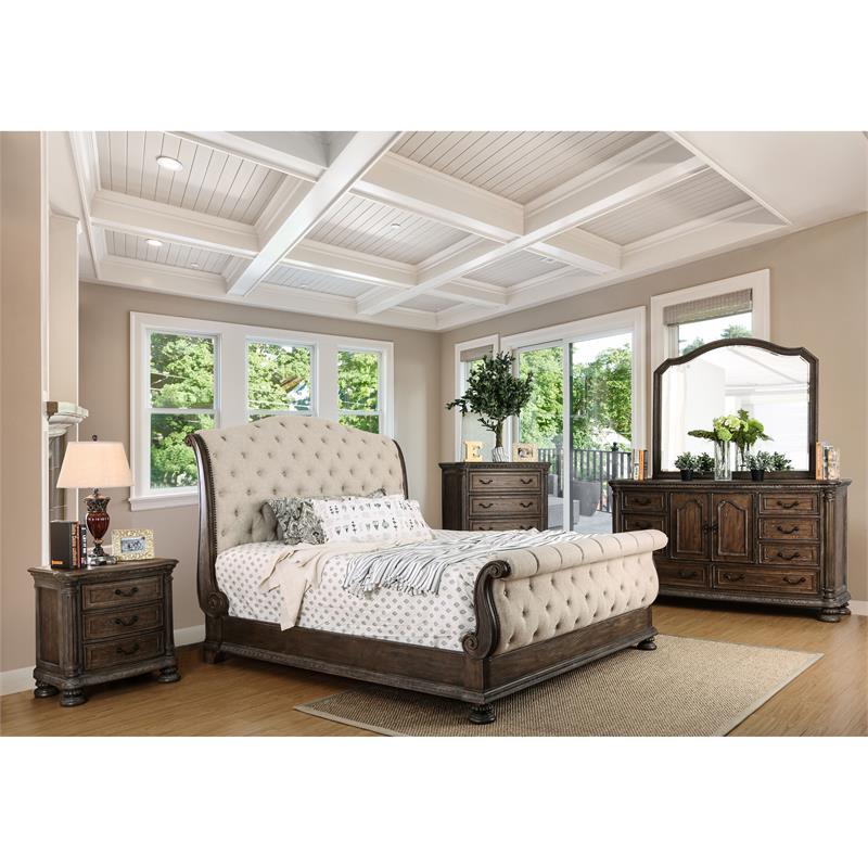 Bowery Hill Transitional Wood Panel Cal King Bed in Rustic Natural Tone