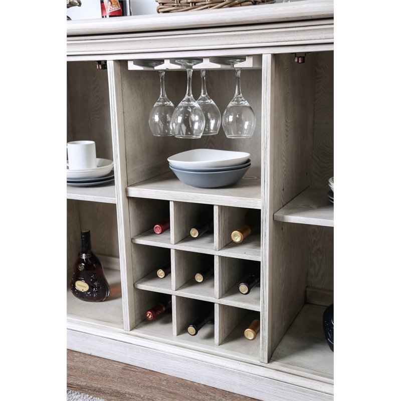 Bowery Hill Transitional Wood Wine Rack Buffet in Antique White