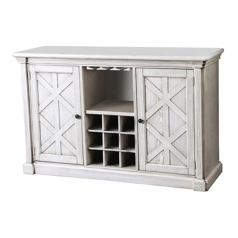 Bowery Hill Transitional Wood Wine Rack Buffet in Antique White