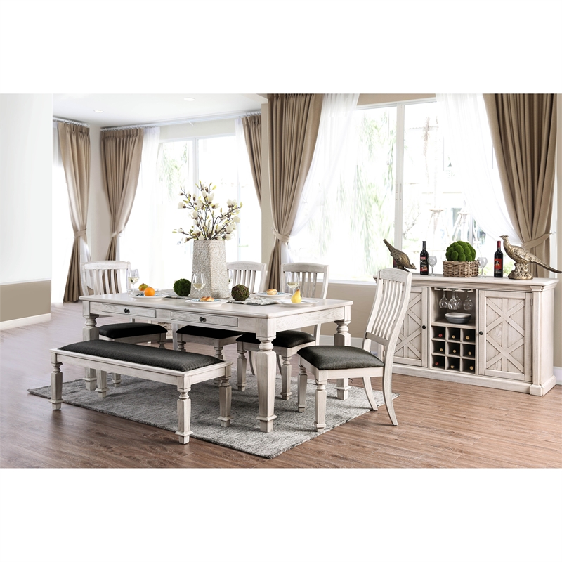 Bowery Hill Transitional Wood Wine Rack Buffet in Antique White