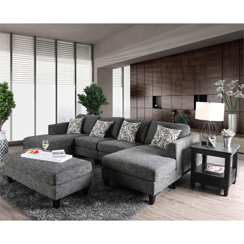 Bowery Hill Chenille Gray Ottoman Rectangular Multi-Use 52