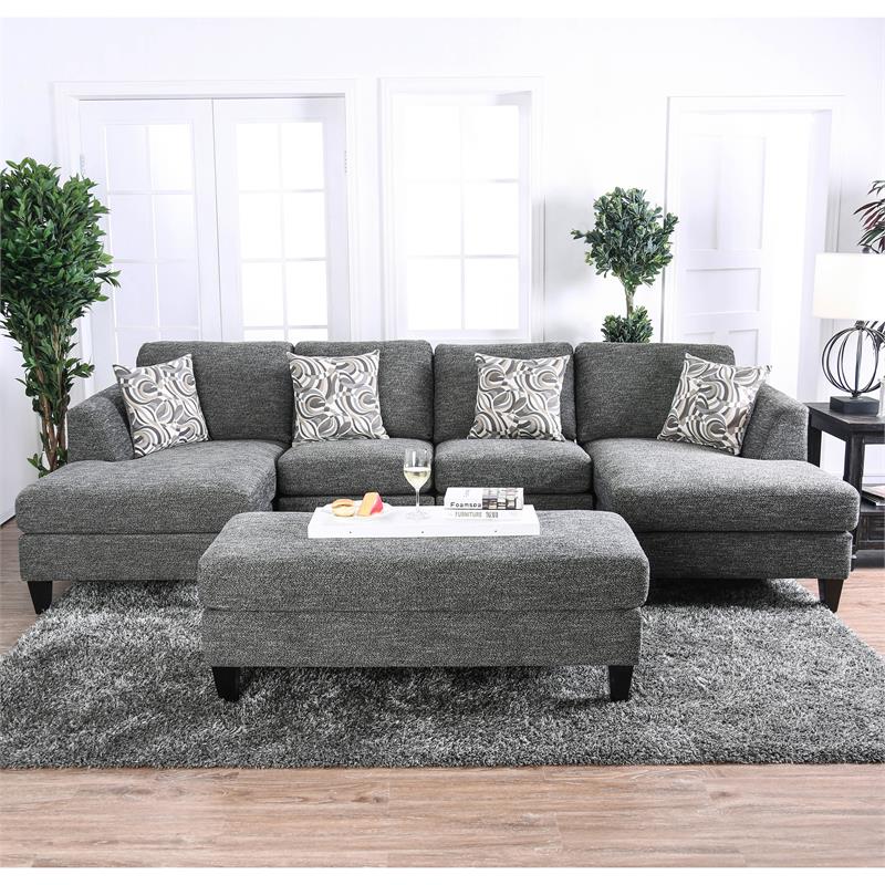 Bowery Hill Chenille Gray Ottoman Rectangular Multi-Use 52
