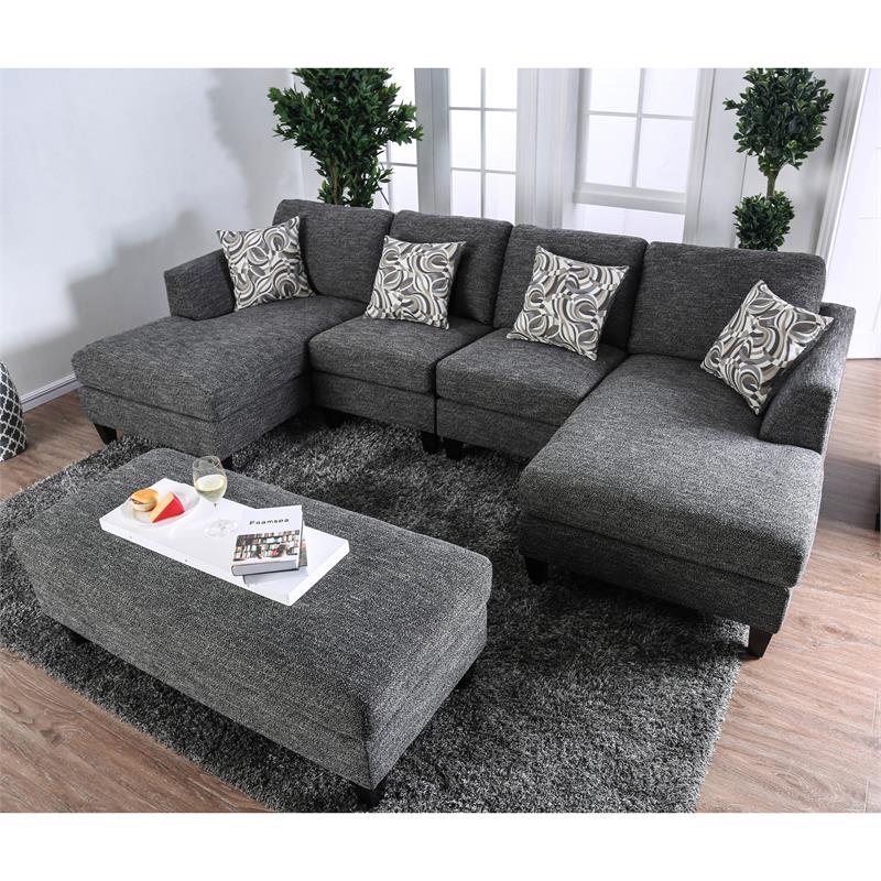 Bowery Hill Chenille Gray Ottoman Rectangular Multi-Use 52