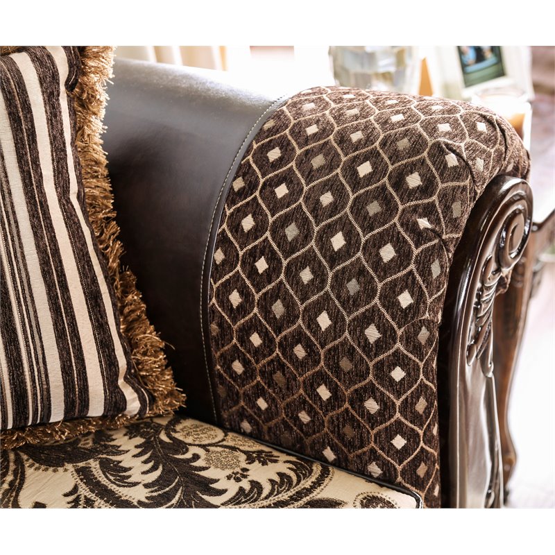 Bowery Hill Faux Leather Dark Brown Sofa Rectangular Button Tufted 93