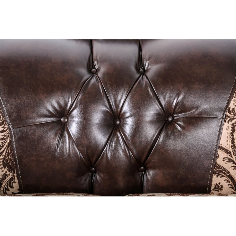 Bowery Hill Faux Leather Dark Brown Sofa Rectangular Button Tufted 93
