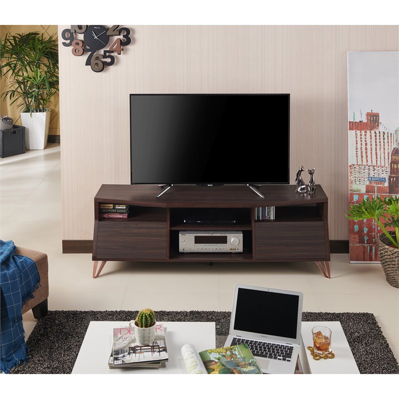 Bowery Hill Modern Wood Storage 62-Inch TV Stand in Wenge